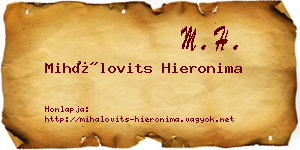 Mihálovits Hieronima névjegykártya